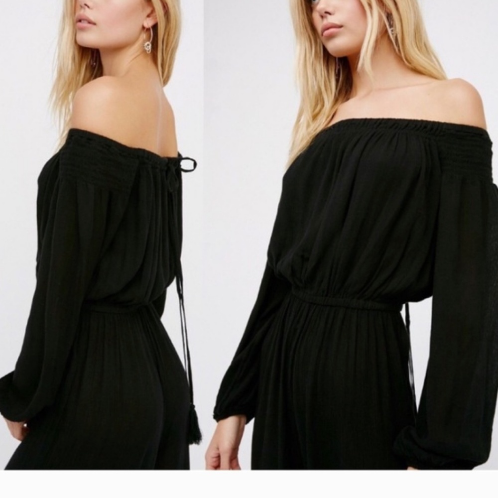 Free People Show Your Shoulder Black Jumpsuit - Picture 3 of 7